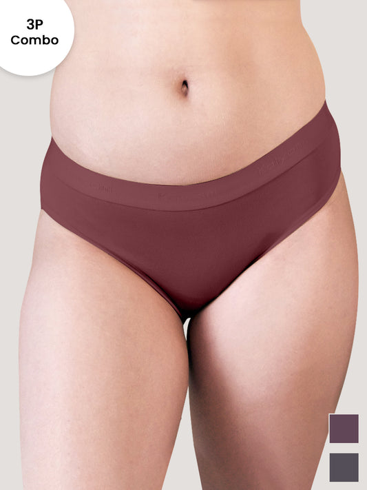 Sensa Low Waist Bikini Panties | Pack of 3-ORANGE RUST DARK VOILET ASH