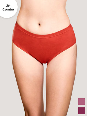 Theo Inner Elastic Hipster Panties | Pack of 3-ORANGE RUST ONION RUST BURGUNDY