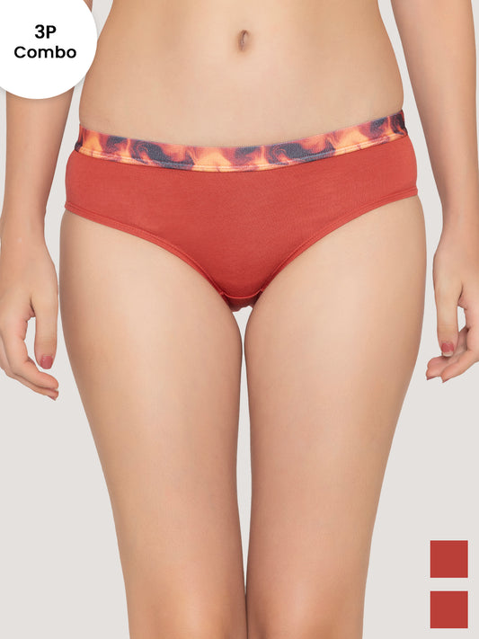 Berry Low Waist Printed Panties | Pack of 3-ORANGE RUST ORANGE RUST ORANGE RUST