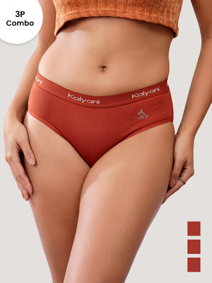 Jazzie Women Hipster Panties | Mid-Rise | 100% Cotton | Pack of 3-ORANGE RUST ORANGE RUST ORANGE RUST