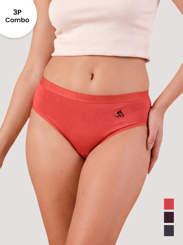 Sensa Mid-Rise Rich Cotton Hipster Panties for Women-ORANGE RUST DARK VIOLET ASH