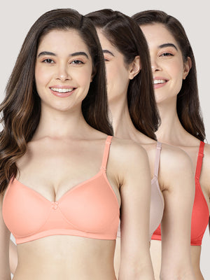 Maria Light Padded Fuller Cups Everyday Bra | Pack of 3-ORRS PEACH FAWN