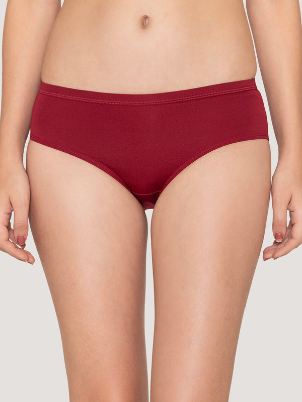 Oliver Mid Waist Hipster Panties | Pack of 3-MAROON CREPE BLACK