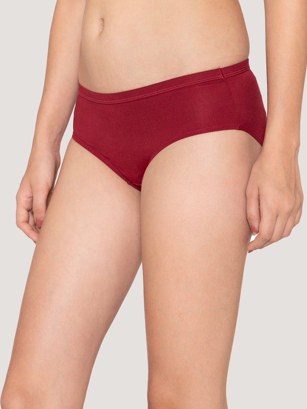 Oliver Mid Waist Hipster Panties | Pack of 3-MAROON CREPE BLACK