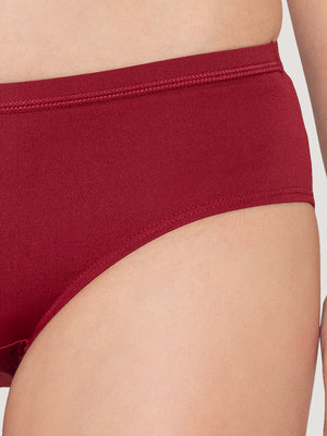 Oliver Mid Waist Hipster Panties | Pack of 3-MAROON CREPE BLACK