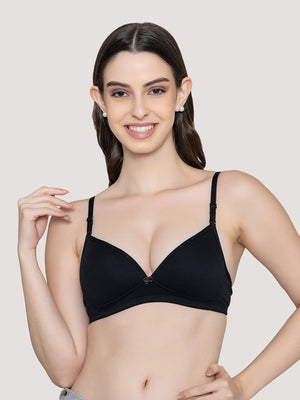 Orchid Plunge Neck Low Back Bra for Women-BLACK