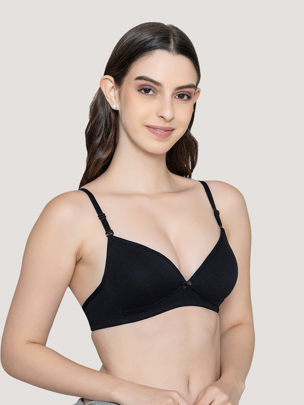 Orchid Plunge Neck Low Back Bra for Women-BLACK