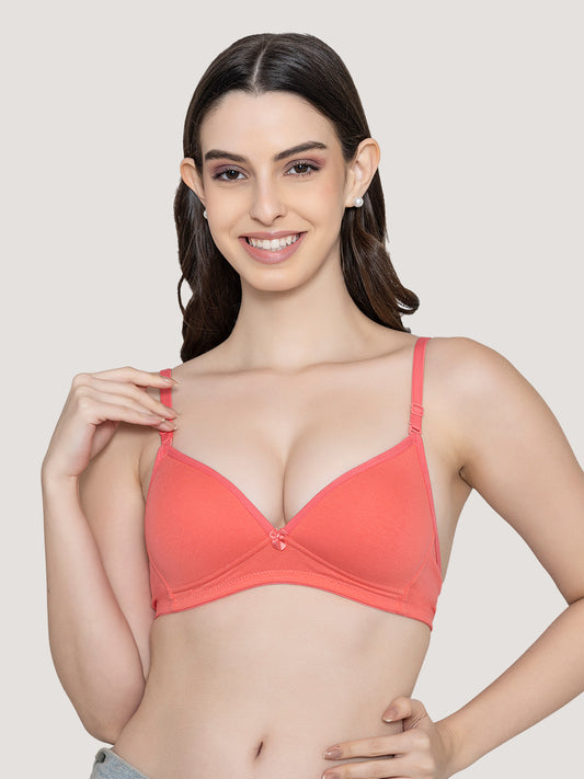 Orchid Plunge Neck Low Back Bra for Women-CORAL