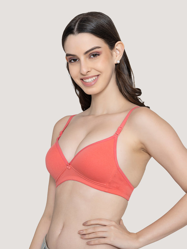 Orchid Plunge Neck Low Back Bra for Women-CORAL