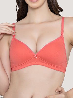 Orchid Plunge Neck Low Back Bra for Women-CORAL