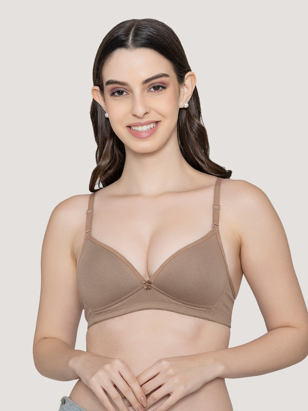 Orchid Plunge Neck Low Back Bra for Women-DARK NUDE