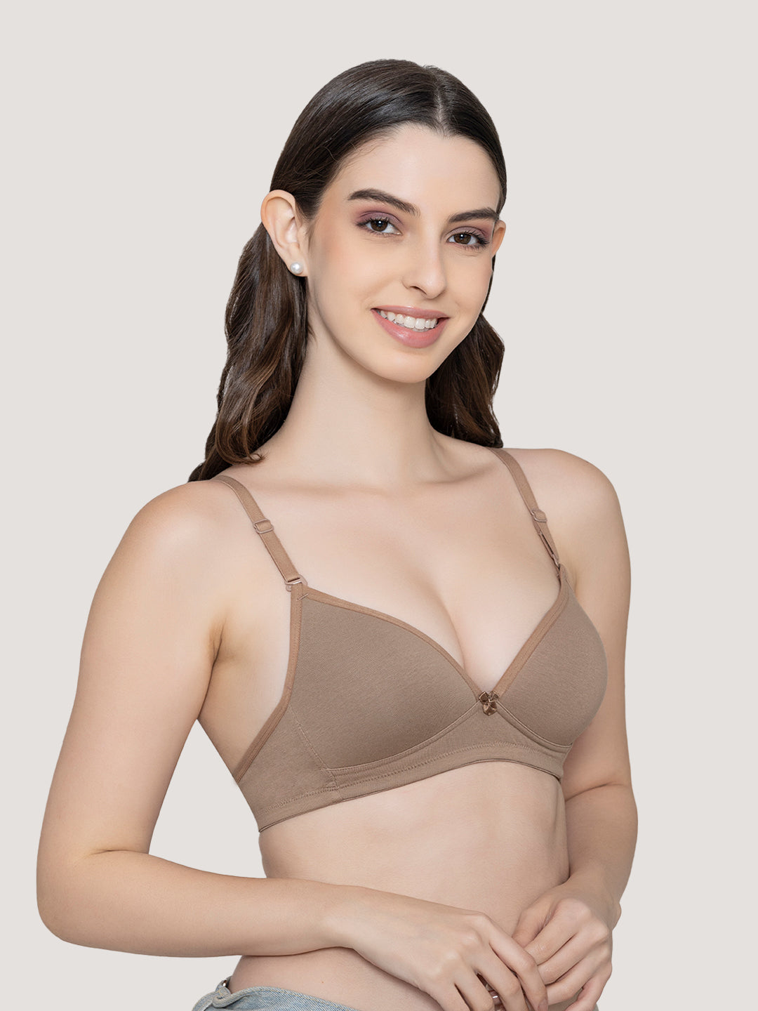 Orchid Plunge Neck Low Back Bra for Women-DARK NUDE