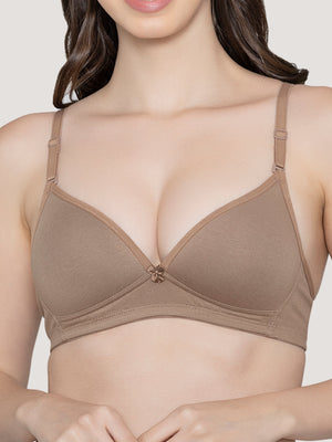 Orchid Plunge Neck Low Back Bra for Women-DARK NUDE