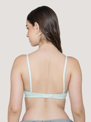 Orchid Plunge Neck Low Back Bra for Women-SEA GREEN