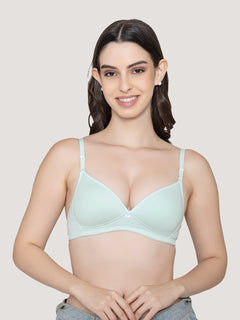 K LINGERIE Orchid Plunge Neck Soft Padded Detachable Straps Low Back Bra for Women & Girls-SEA GREEN D.RUST