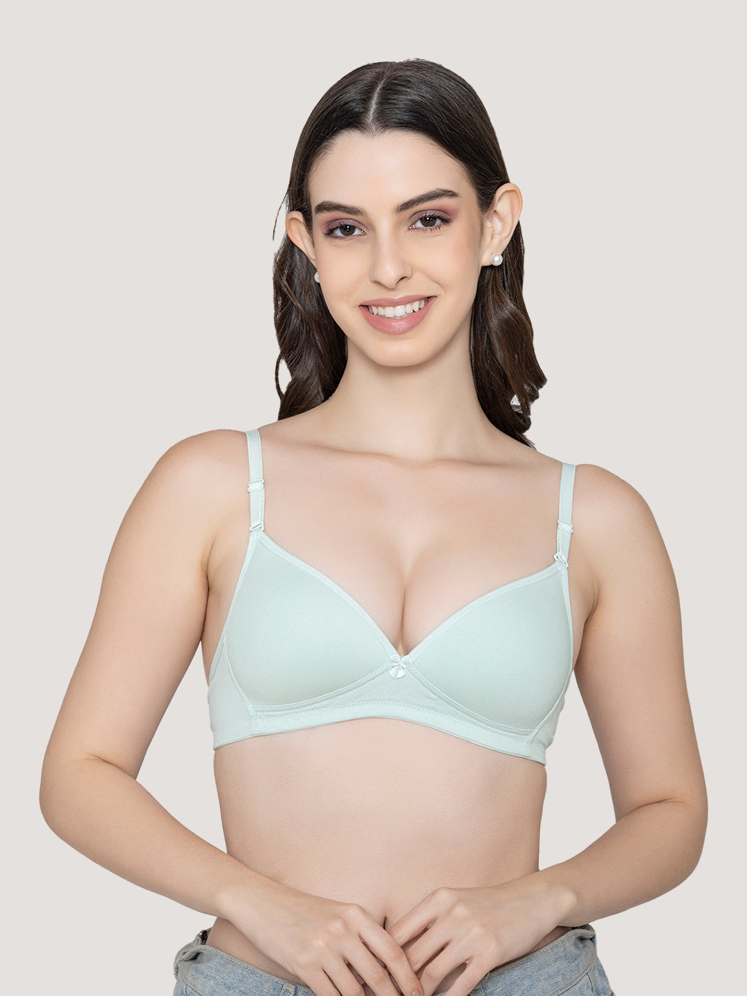 Orchid Plunge Neck Low Back Bra for Women-SEA GREEN