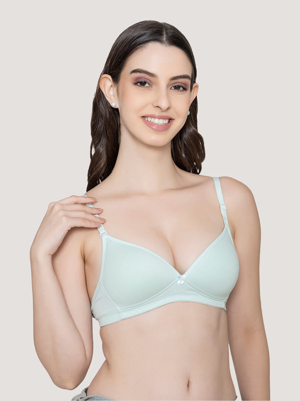 Orchid Plunge Neck Low Back Bra for Women-SEA GREEN