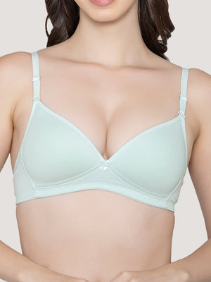 Orchid Plunge Neck Low Back Bra for Women-SEA GREEN