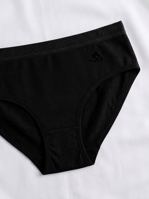 Oshiya Micro Modal Mid Rise Hipster Panty with Full Back Coverage Pack of 3 | BLACK BLACK BLACK