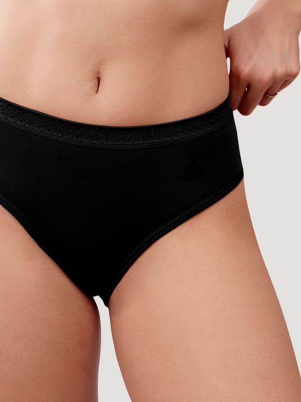Oshiya Micro Modal Mid Rise Hipster Panty with Full Back Coverage Pack of 3 | BLACK BLACK BLACK