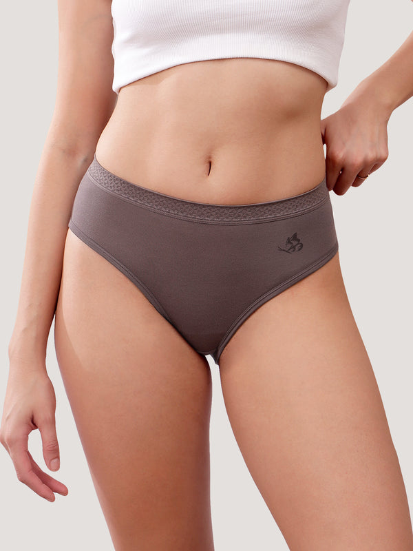 Oshiya Micro Modal Mid Rise Hipster Panty with Full Back Coverage Pack of 3 | ORANGE RUST BROWN BLACK