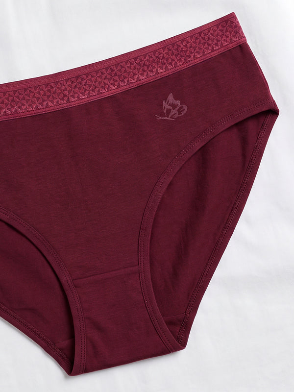 Kalyani Oshiya Women’s Soft Micro Modal Mid Rise Hipster Panty with Full Back Coverage Pack of 3|BURGUNDY BURGUNDY BURGUNDY