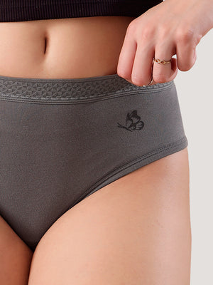 Oshiya Micro Modal Mid Rise Hipster Panty with Full Back Coverage Pack of 3 | DARK GREY DARK GREY DARK GREY
