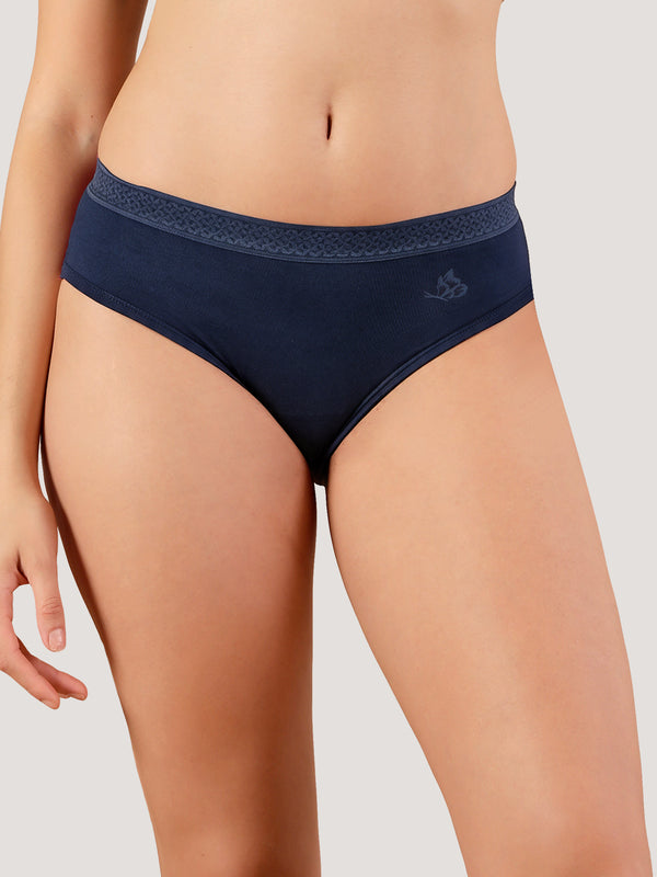 Oshiya Micro Modal Mid Rise Hipster Panty with Full Back Coverage Pack of 3 | NAVY BLUE NAVY BLUE NAVY BLUE