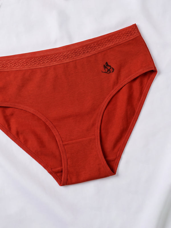 Oshiya Micro Modal Mid Rise Hipster Panty with Full Back Coverage Pack of 3 | ORANGE RUST BROWN BLACK