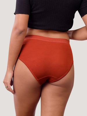 Oshiya Micro Modal Mid Rise Hipster Panty with Full Back Coverage Pack of 3 | ORANGE RUST ORANGE RUST ORANGE RUST