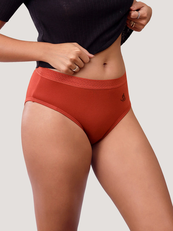 Oshiya Micro Modal Mid Rise Hipster Panty with Full Back Coverage Pack of 3 | ORANGE RUST ORANGE RUST ORANGE RUST