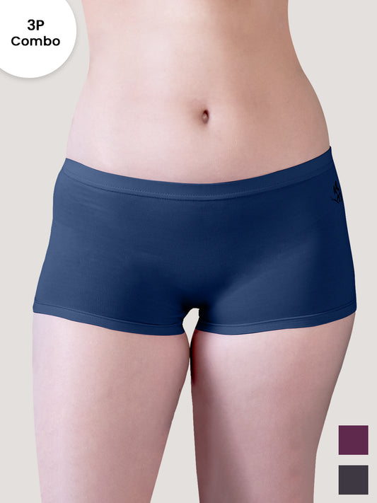 Willow Women's Boyshort Panties | Pack of 3-P.BLUE BURGUNDY ASH