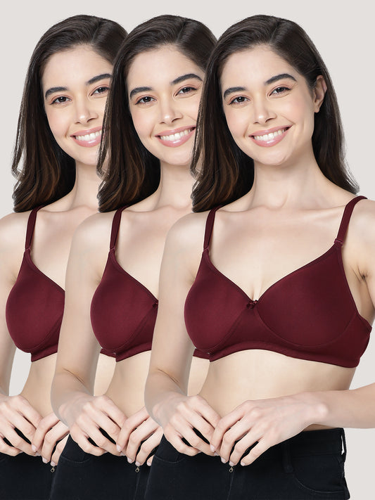 Emily Lightly Padded Multiway Everyday Bra | Pack of 3-P.MAROON P.MAROON P.MAROON