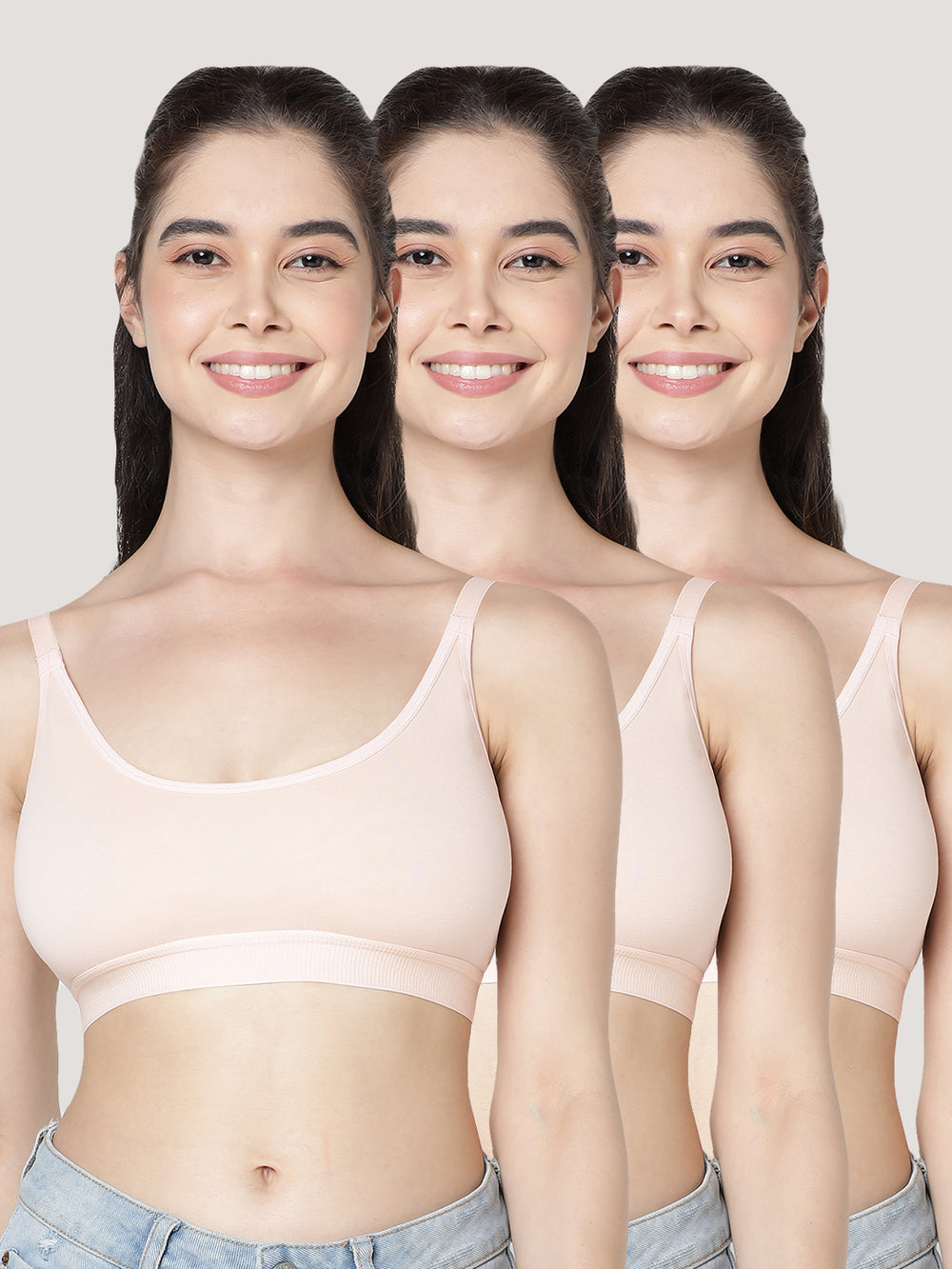 Cathy Double-Layered Slip-On Beginner Bra | Pack of 3-P.PEACH P.PEACH P.PEACH