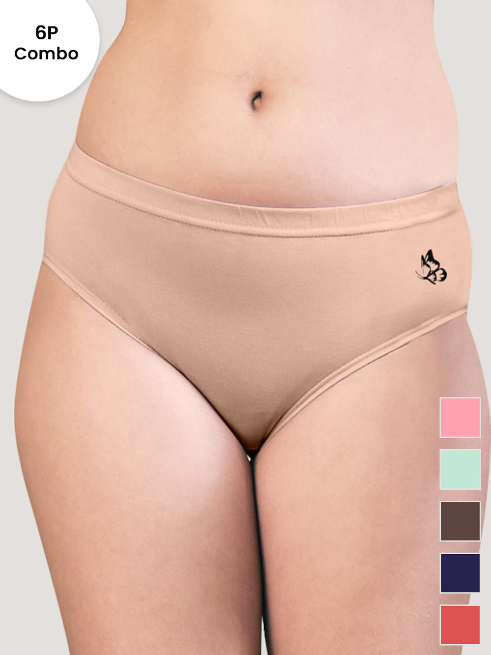 Eve Women's Cotton Lycra Seamless Bikini Panty | Pack of 6-PRS SGR CFE DBLE ORRS ND