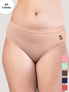 Eve Women's Cotton Lycra Seamless Bikini Panty | Pack of 6-PRS SGR CFE DBLE ORRS ND