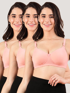 Cherry Full Coverage Lightly Padded Everyday Bra | Pack of 3-PEACH PEACH PEACH