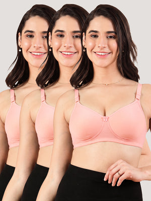 Cherry Full Coverage Lightly Padded Everyday Bra | Pack of 3-PEACH PEACH PEACH
