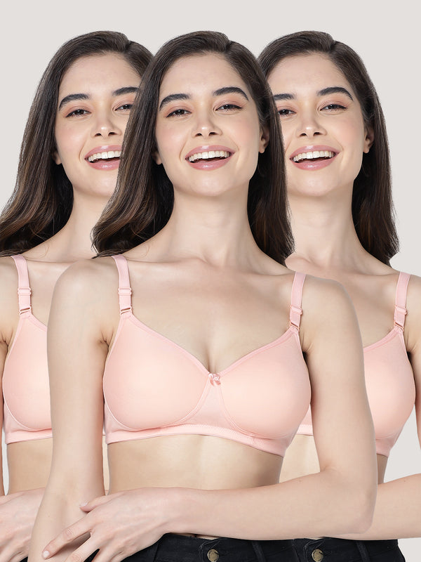 Cherry Full Coverage Lightly Padded Everyday Bra | Pack of 3-PEACH PEACH PEACH