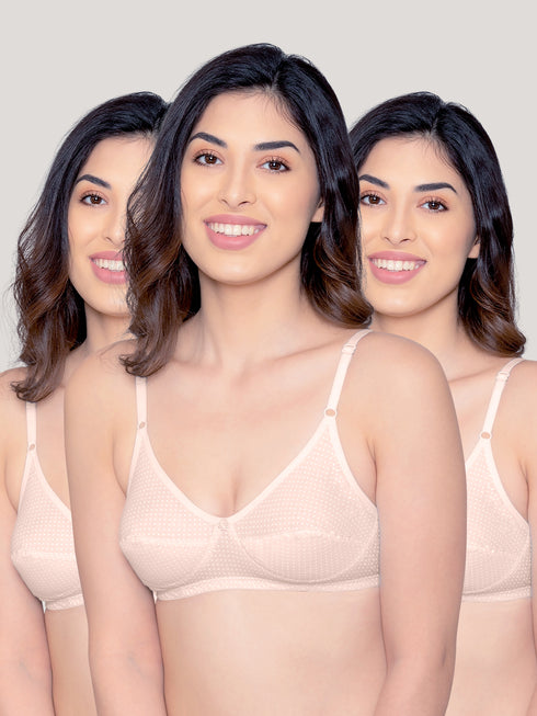 Kalyani Elin Non Padded Dot Printed Cotton Everyday Bra | Pack of 3