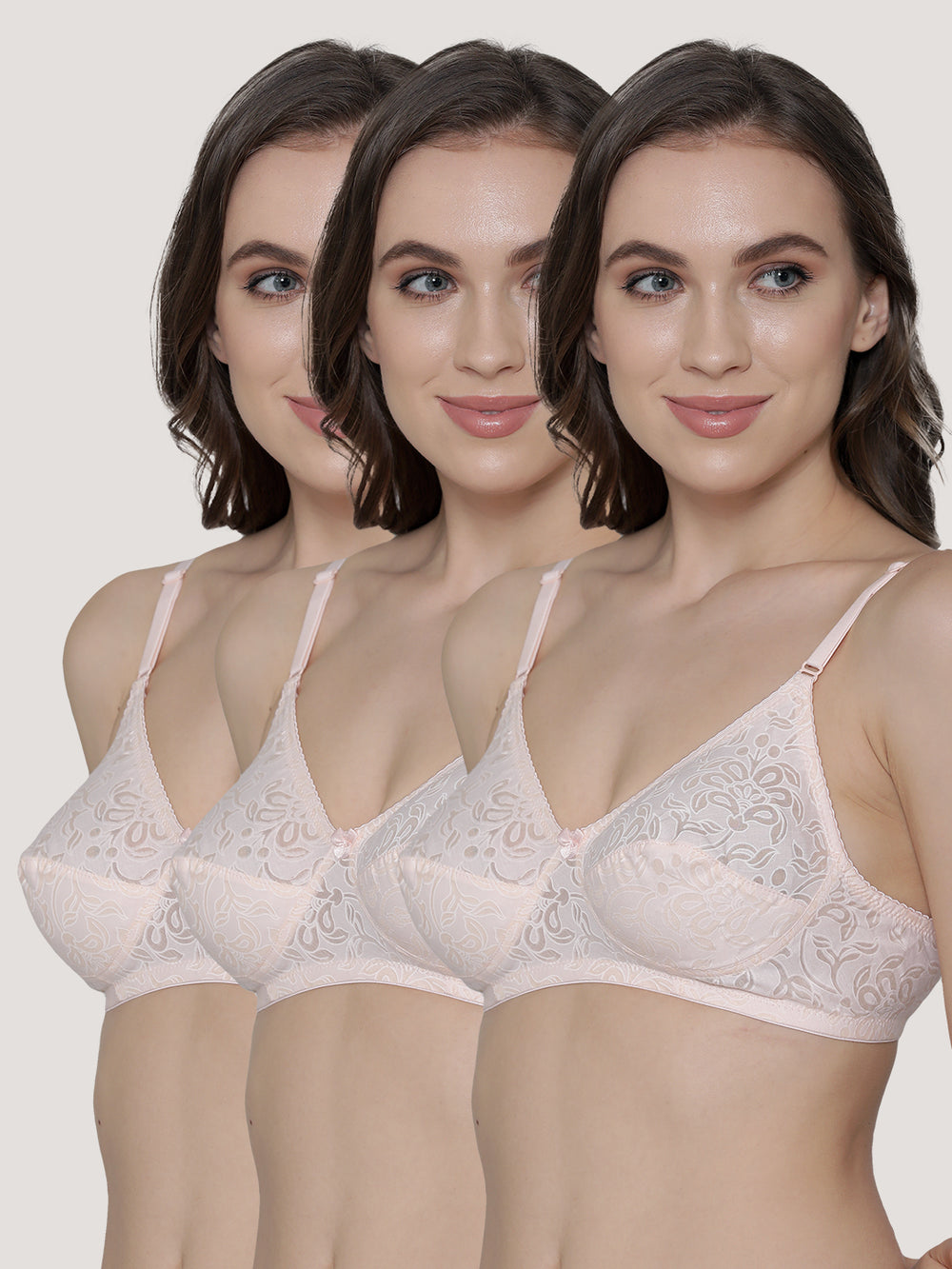 Snow Waves Printed Cotton Everyday Bra | Pack of 3-PEACH PEACH PEACH