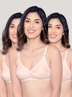 Elin Non Padded Dot Printed Cotton Everyday Bra | Pack of 3-PEACH PEACH PEACH