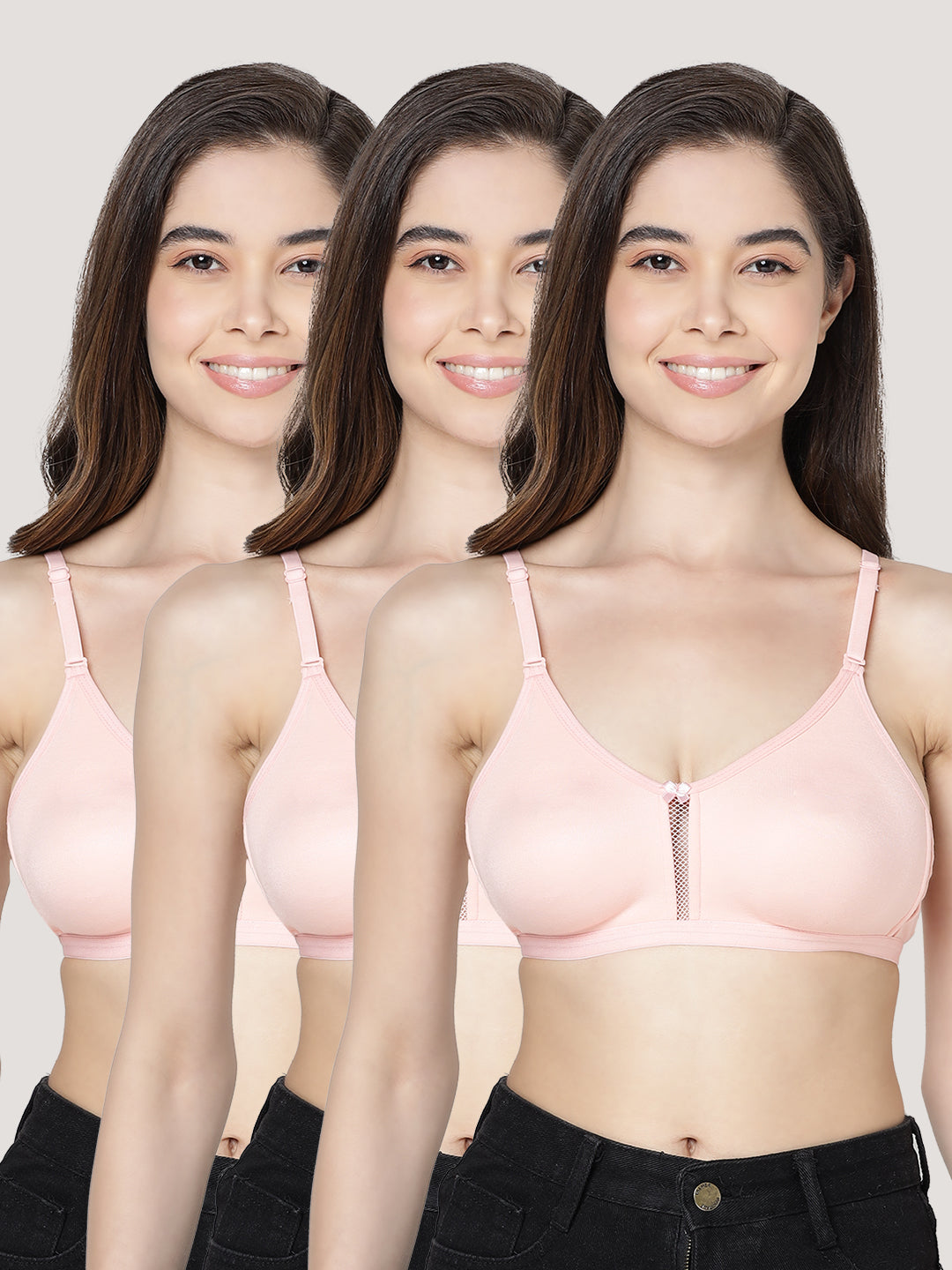 Gloria Full Coverage Double Layered Cups Everyday Bra | Pack of 3-PEACH PEACH PEACH