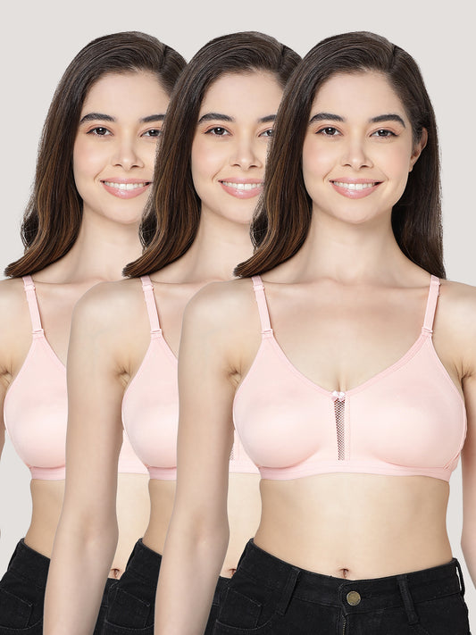 Gloria Full Coverage Double Layered Cups Everyday Bra | Pack of 3-PEACH PEACH PEACH