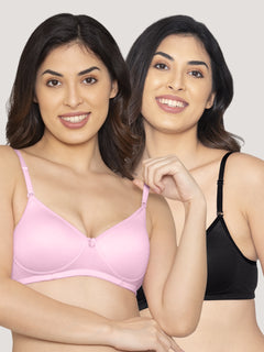 K LINGERIE Sharon Women's Detachable Straps Padded T-Shirt Bra-PINK BLACK