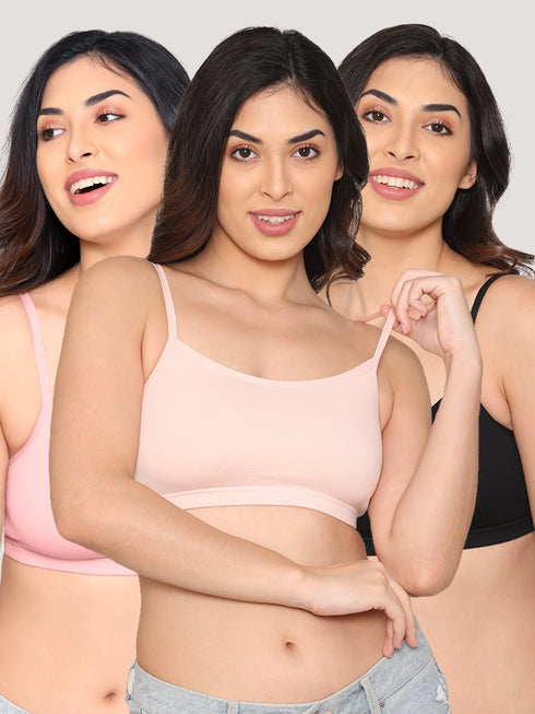 Kalyani Mia Full Coverage Double Layered Cups Cotton Beginners Bra | Pack of 3