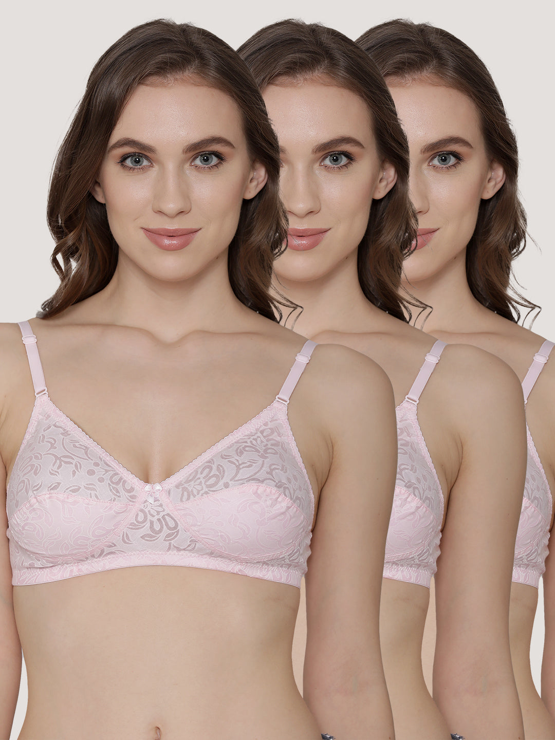 Snow Waves Printed Cotton Everyday Bra | Pack of 3-PINK PINK PINK