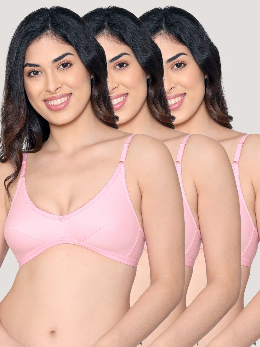 Vidhi Seamed Non-Padded Everyday Bra | Pack of 3-PINK PINK PINK