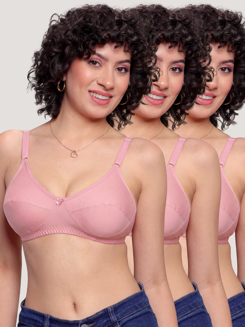 K LINGERIE Manvi Women's Non Padded Wirefree Cotton Everyday Bra- PINK PINK PINK
