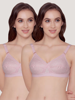 Kalyani Maxine Cross Over Front Full Coverage Cotton Minimizer Bra Pack of 2-PINK PINK